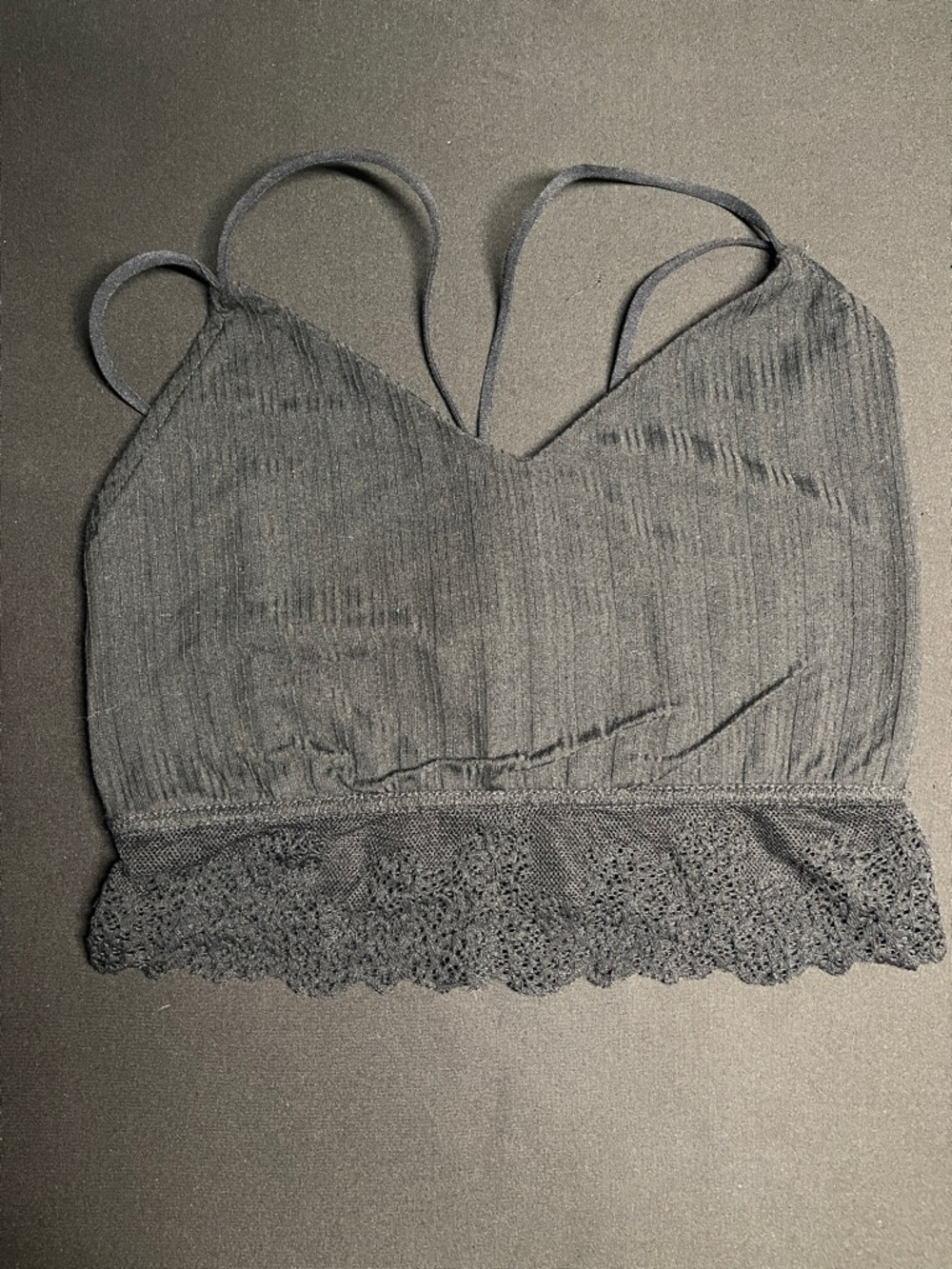 Black Lace Hem Ribbed Bralette